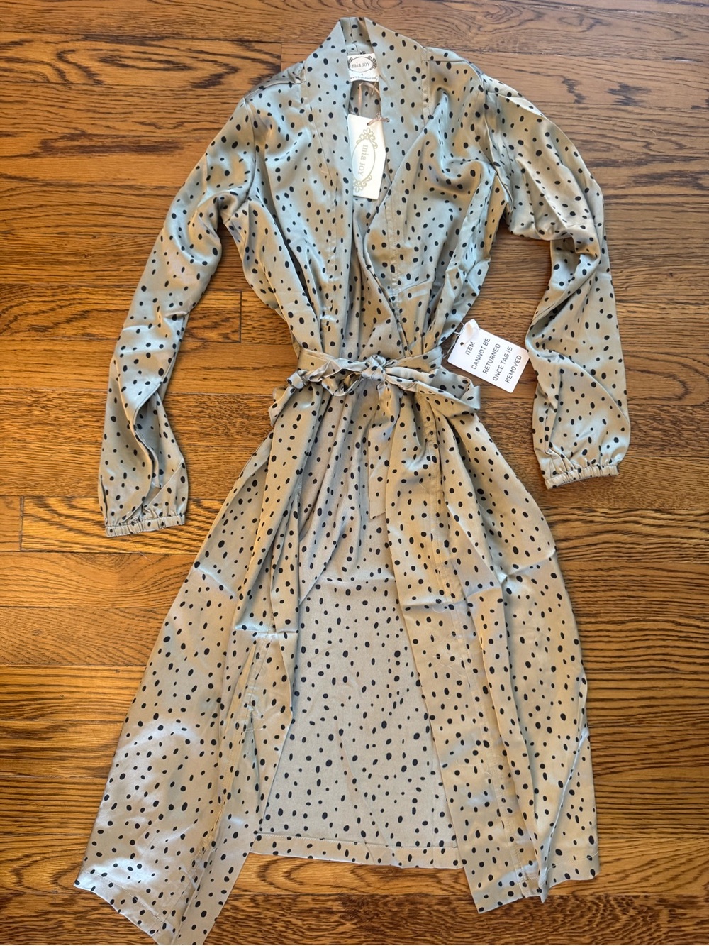 Joyfolie girls Beige Long Sleeve Polka Dot Robe/ Kimono with Black Dots
